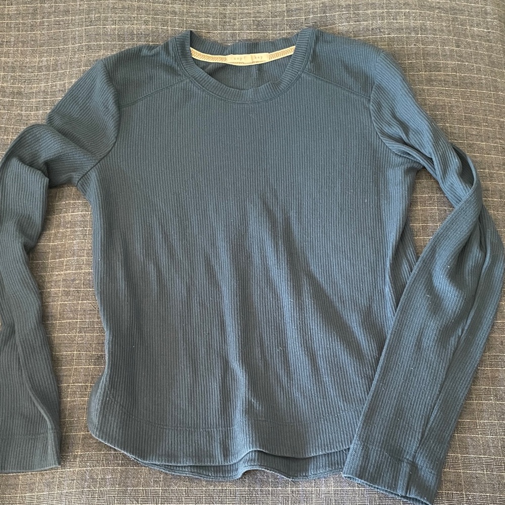 Copper Key Blue Ribbed Long Sleeve Top